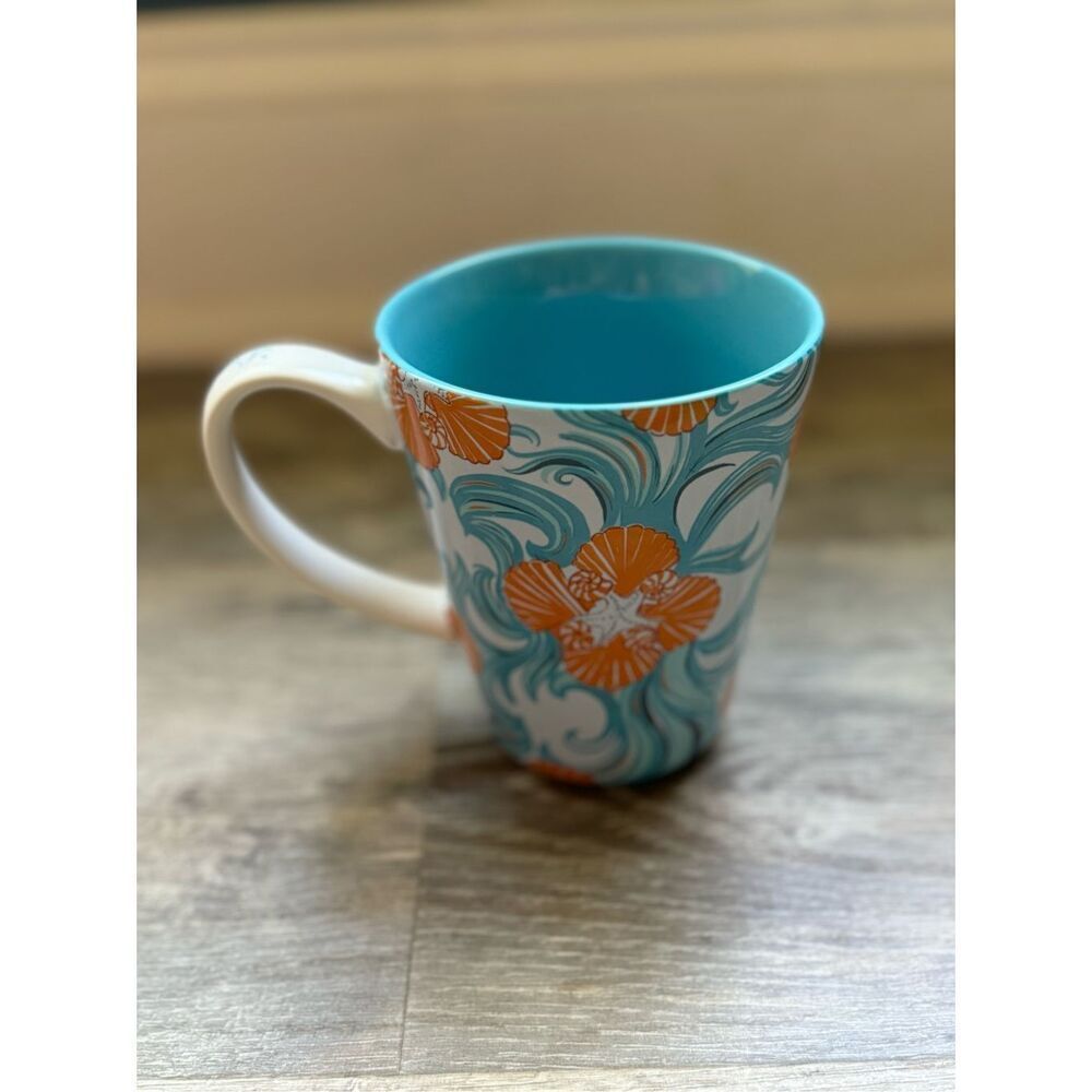 Lilly Pulitzer Coffee Mug Shells Turquoise Do the Wave